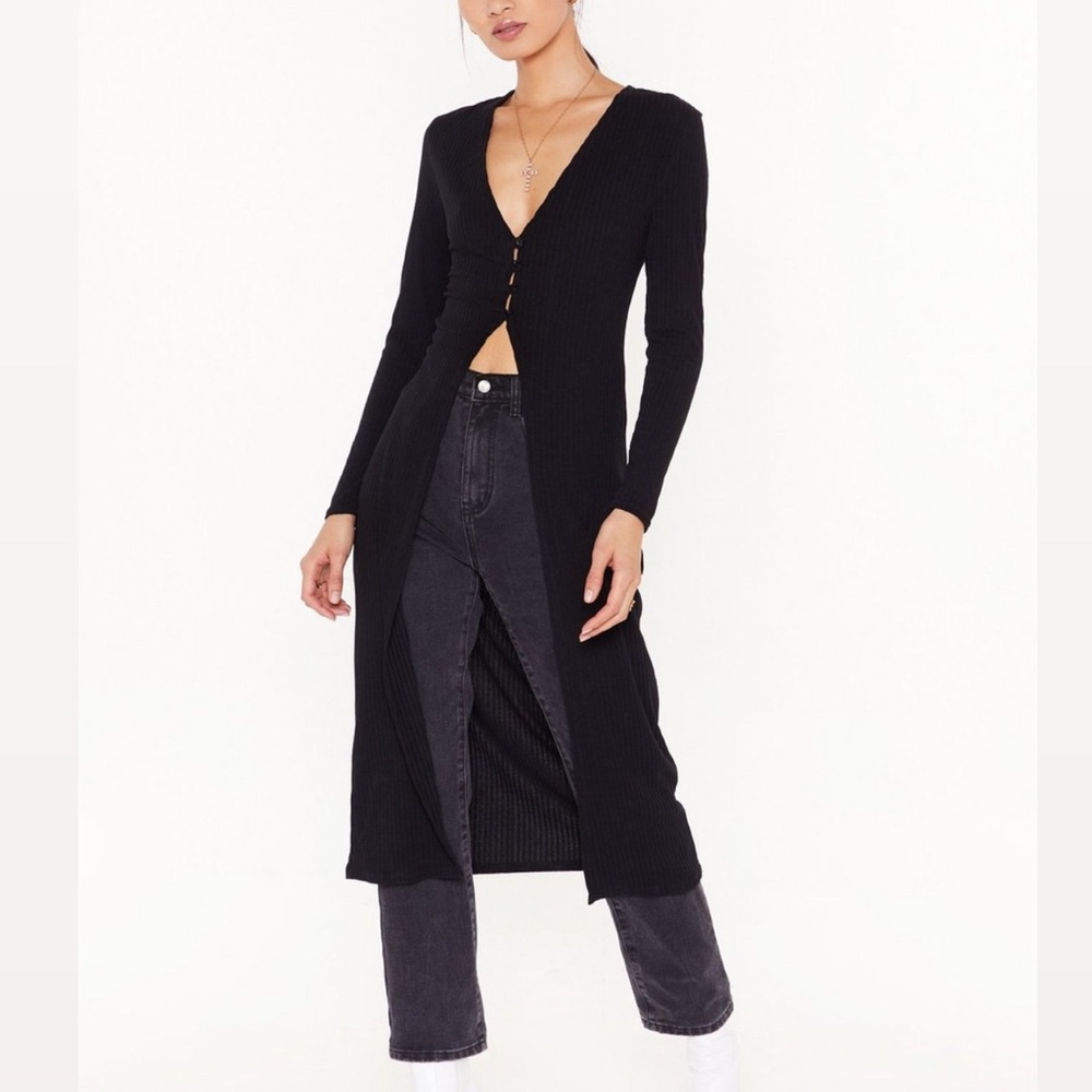 NASTYGAL Don't Be Gone Too Longline Knit Cardigan — Size 4, Black
